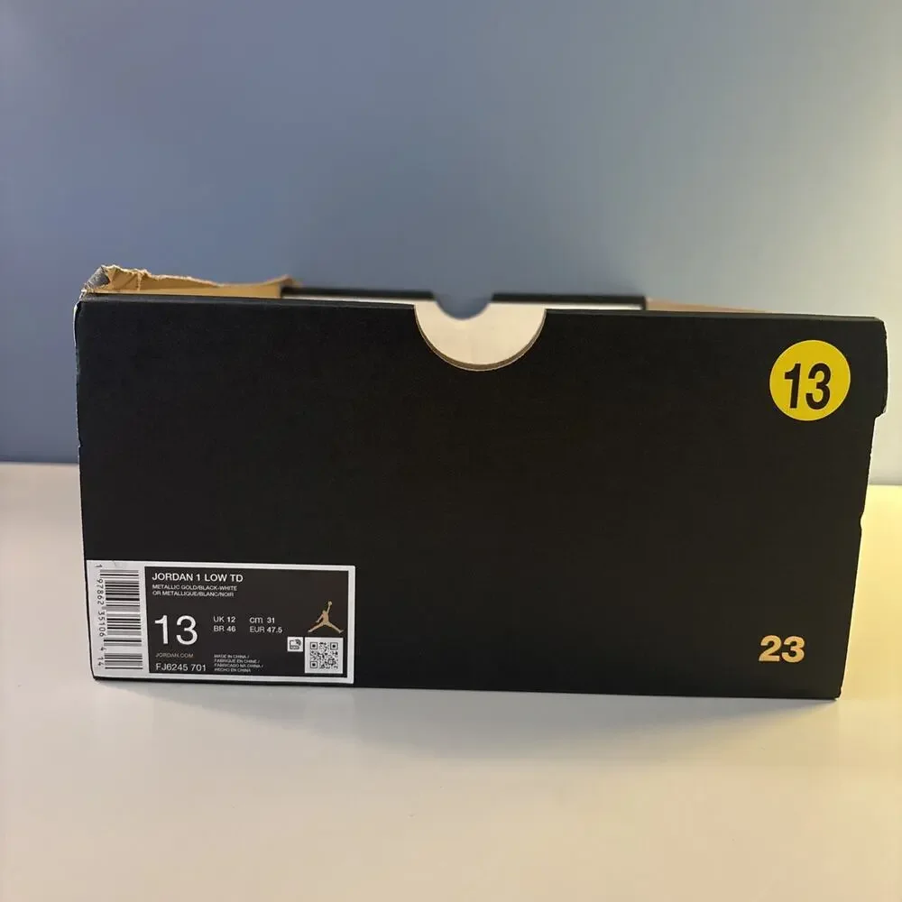 Nike Jordan 1 Low TD Cleats Black Gold Toe (FJ6245-701) Size 13M No Lid!